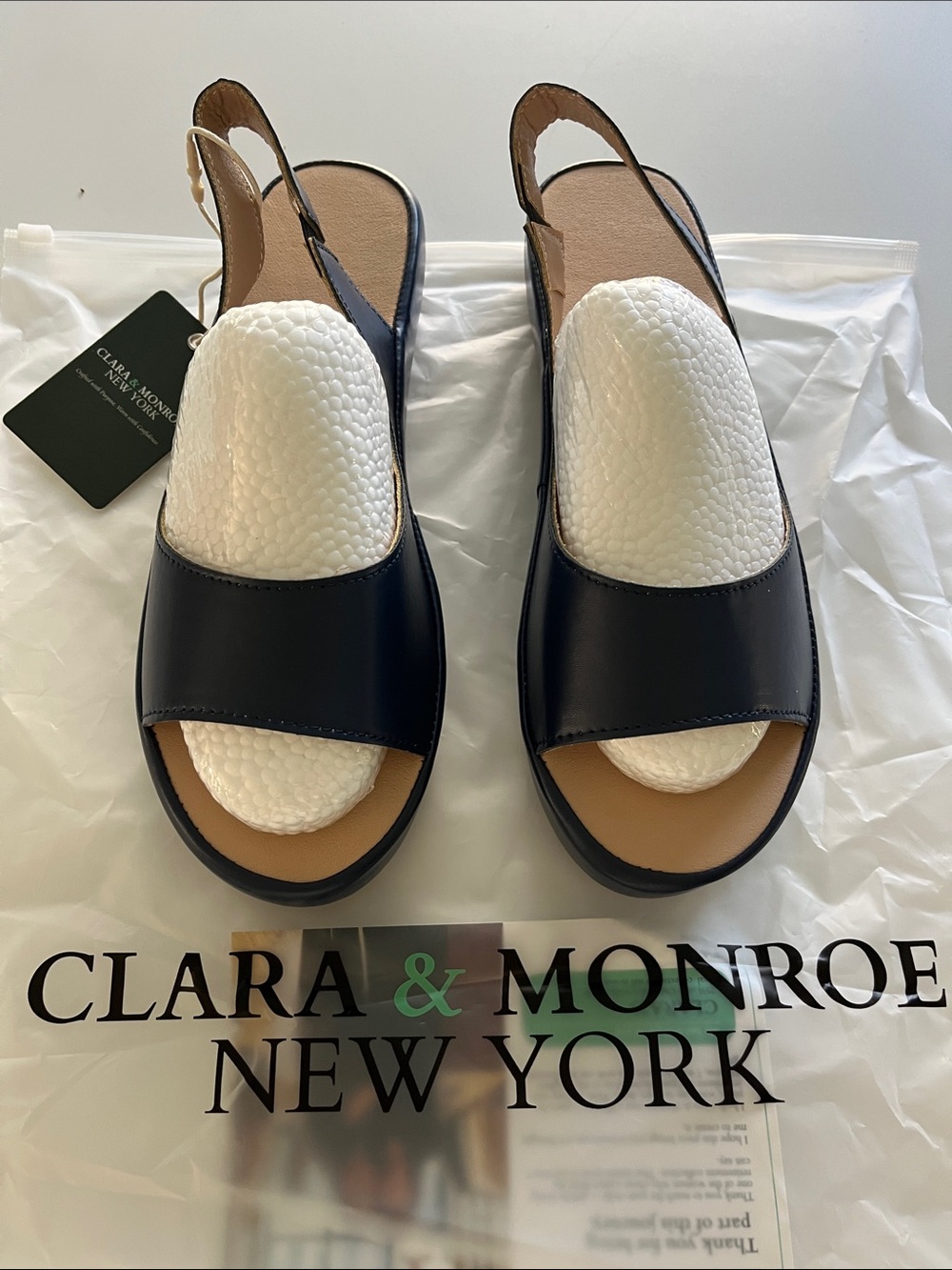 Women’s Navy blue Leather Slingback Sandals - Tan Insole